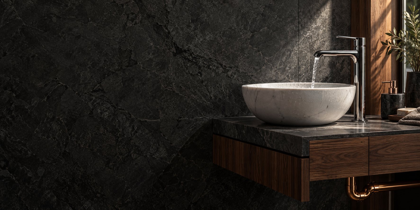 Modern bir banyoda musluk ve lavabo; temsili görsel